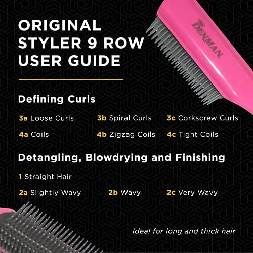 Denman Curly Hair Brush D3 (Black & Red) 7 Row Styling Brush for Detangling, Separating, Shaping and Defining Curls - For Women and Men-The Mainhair Shop