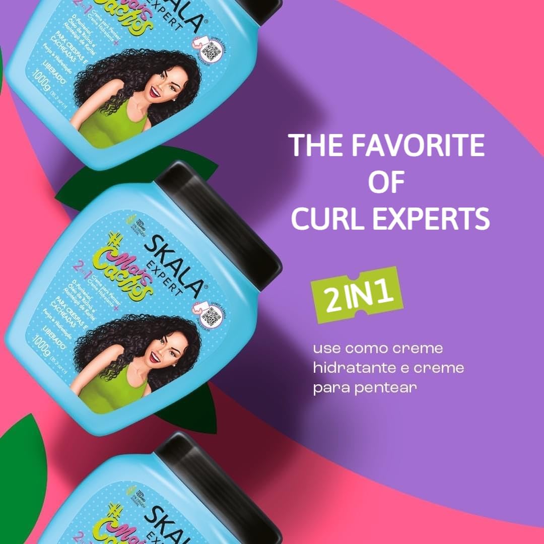 SKALA Mais Cachos Curly Hair Treatment 3ABC - Anti-Frizz, 2-in-1 Conditioning & Detangling Cream, Vegan, 1kg with Wide Tooth Hair Comb - Moisturising,-The Mainhair Shop