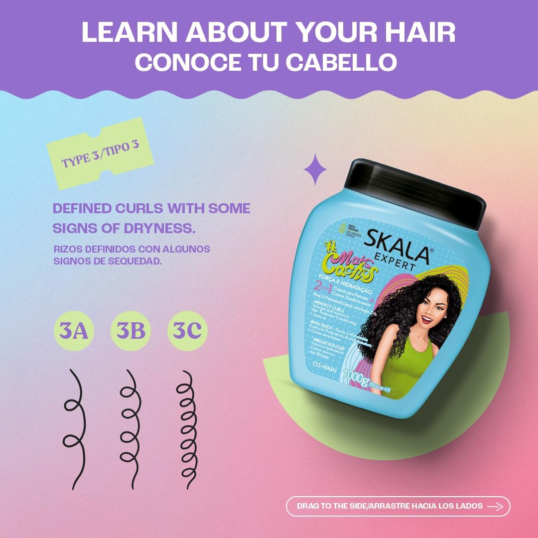 SKALA Mais Cachos Curly Hair Treatment 3ABC - Anti-Frizz, 2-in-1 Conditioning & Detangling Cream, Vegan, 1kg with Wide Tooth Hair Comb - Moisturising,-The Mainhair Shop