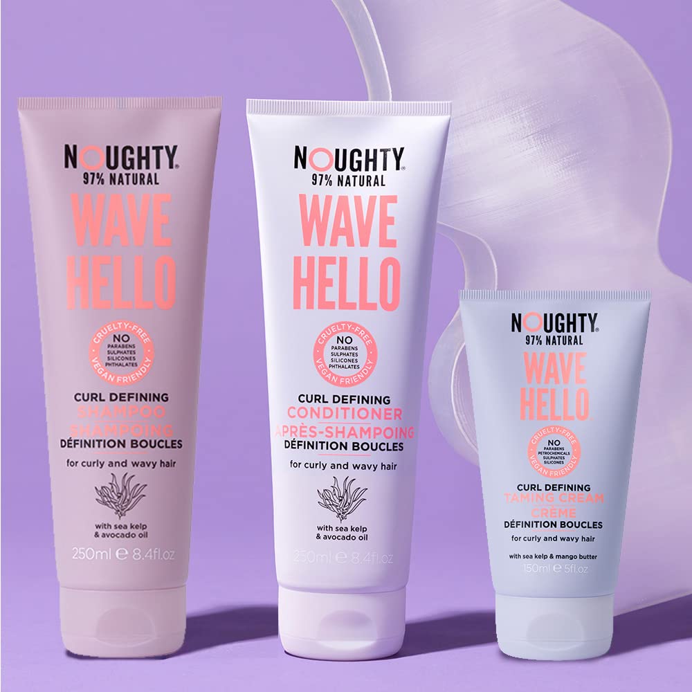 Noughty 97% Natural Wave Hello Shampoo, Conditioner and Taming Cream Trio, Vitamin Rich Formula for Curly and Wavy Hair, with Sea Kelp and Avocado Oil