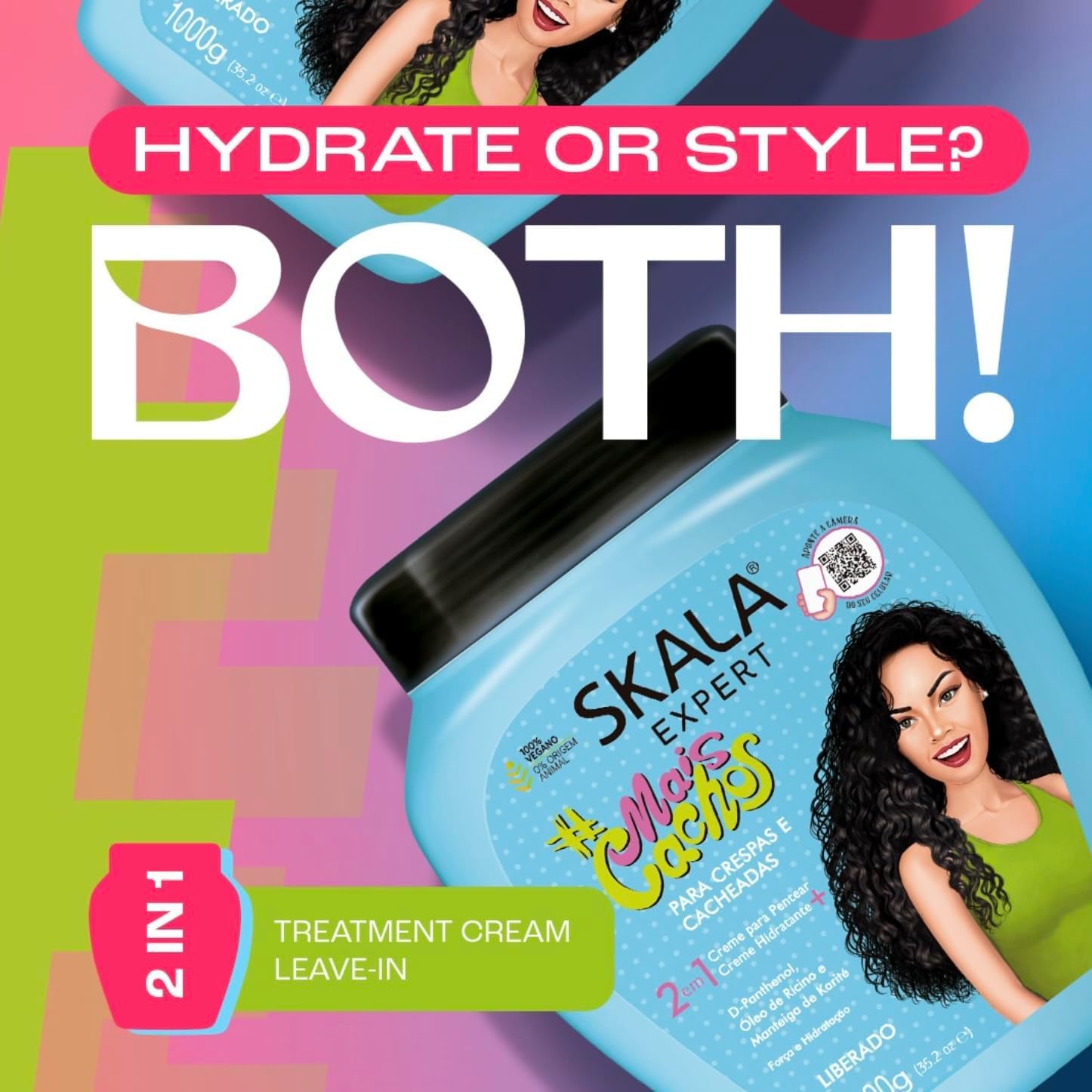 SKALA Mais Cachos Curly Hair Treatment 3ABC - Anti-Frizz, 2-in-1 Conditioning & Detangling Cream, Vegan, 1kg with Wide Tooth Hair Comb - Moisturising,-The Mainhair Shop