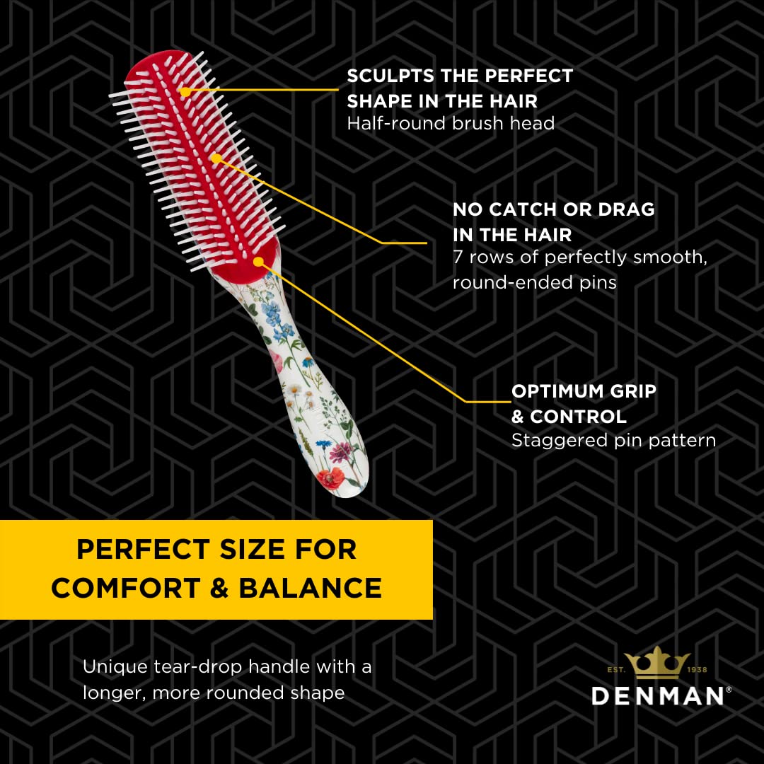 Denman Curly Hair Brush D3 (Black & Red) 7 Row Styling Brush for Detangling, Separating, Shaping and Defining Curls - For Women and Men-The Mainhair Shop