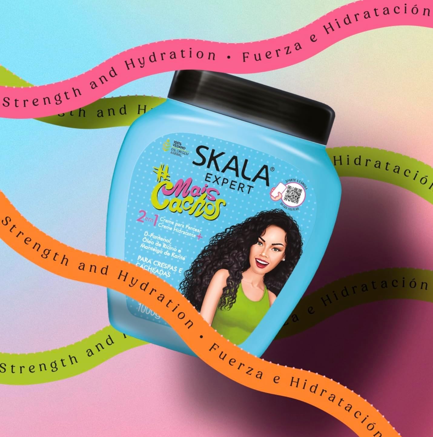 SKALA Mais Cachos Curly Hair Treatment 3ABC - Anti-Frizz, 2-in-1 Conditioning & Detangling Cream, Vegan, 1kg with Wide Tooth Hair Comb - Moisturising,-The Mainhair Shop
