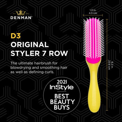 Denman Curly Hair Brush D3 (Black & Red) 7 Row Styling Brush for Detangling, Separating, Shaping and Defining Curls - For Women and Men-The Mainhair Shop