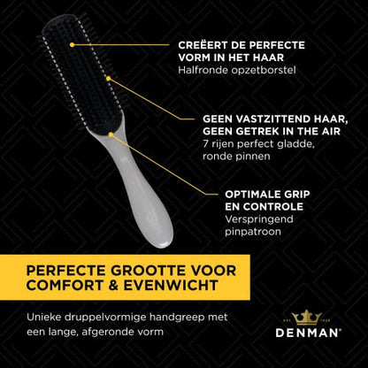 Denman Curly Hair Brush D3 (Black & Red) 7 Row Styling Brush for Detangling, Separating, Shaping and Defining Curls - For Women and Men-The Mainhair Shop