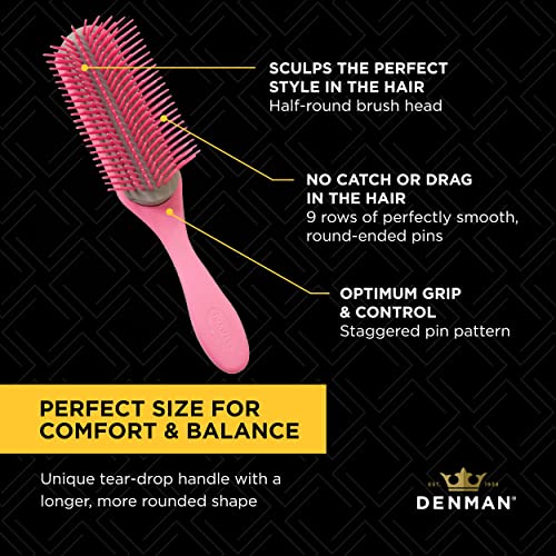 Denman Curly Hair Brush D3 (Black & Red) 7 Row Styling Brush for Detangling, Separating, Shaping and Defining Curls - For Women and Men-The Mainhair Shop