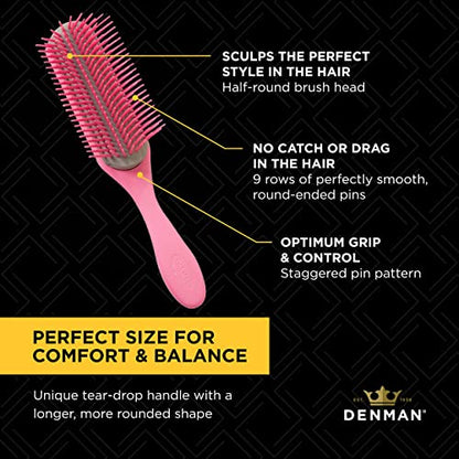 Denman Curly Hair Brush D3 (Black & Red) 7 Row Styling Brush for Detangling, Separating, Shaping and Defining Curls - For Women and Men-The Mainhair Shop