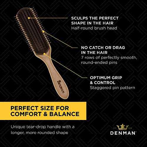 Denman Curly Hair Brush D3 (Black & Red) 7 Row Styling Brush for Detangling, Separating, Shaping and Defining Curls - For Women and Men-The Mainhair Shop