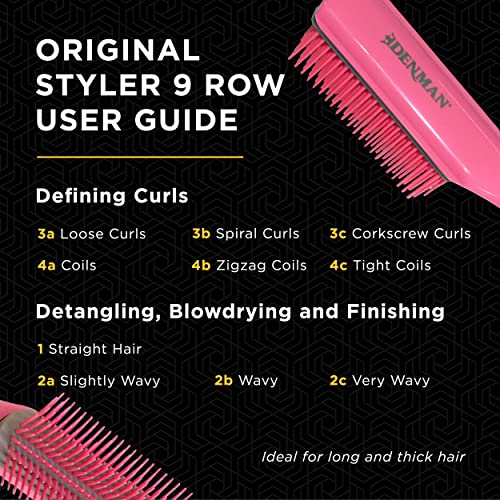 Denman Curly Hair Brush D3 (Black & Red) 7 Row Styling Brush for Detangling, Separating, Shaping and Defining Curls - For Women and Men-The Mainhair Shop
