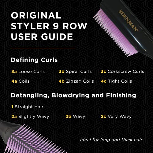 Denman Curly Hair Brush D3 (Black & Red) 7 Row Styling Brush for Detangling, Separating, Shaping and Defining Curls - For Women and Men-The Mainhair Shop