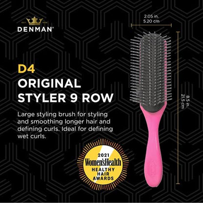Denman Curly Hair Brush D3 (Black & Red) 7 Row Styling Brush for Detangling, Separating, Shaping and Defining Curls - For Women and Men-The Mainhair Shop