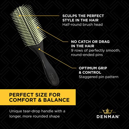 Denman Curly Hair Brush D3 (Black & Red) 7 Row Styling Brush for Detangling, Separating, Shaping and Defining Curls - For Women and Men-The Mainhair Shop