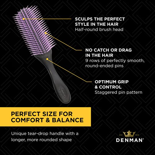 Denman Curly Hair Brush D3 (Black & Red) 7 Row Styling Brush for Detangling, Separating, Shaping and Defining Curls - For Women and Men-The Mainhair Shop