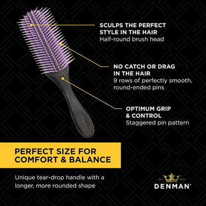 Denman Curly Hair Brush D3 (Black & Red) 7 Row Styling Brush for Detangling, Separating, Shaping and Defining Curls - For Women and Men-The Mainhair Shop