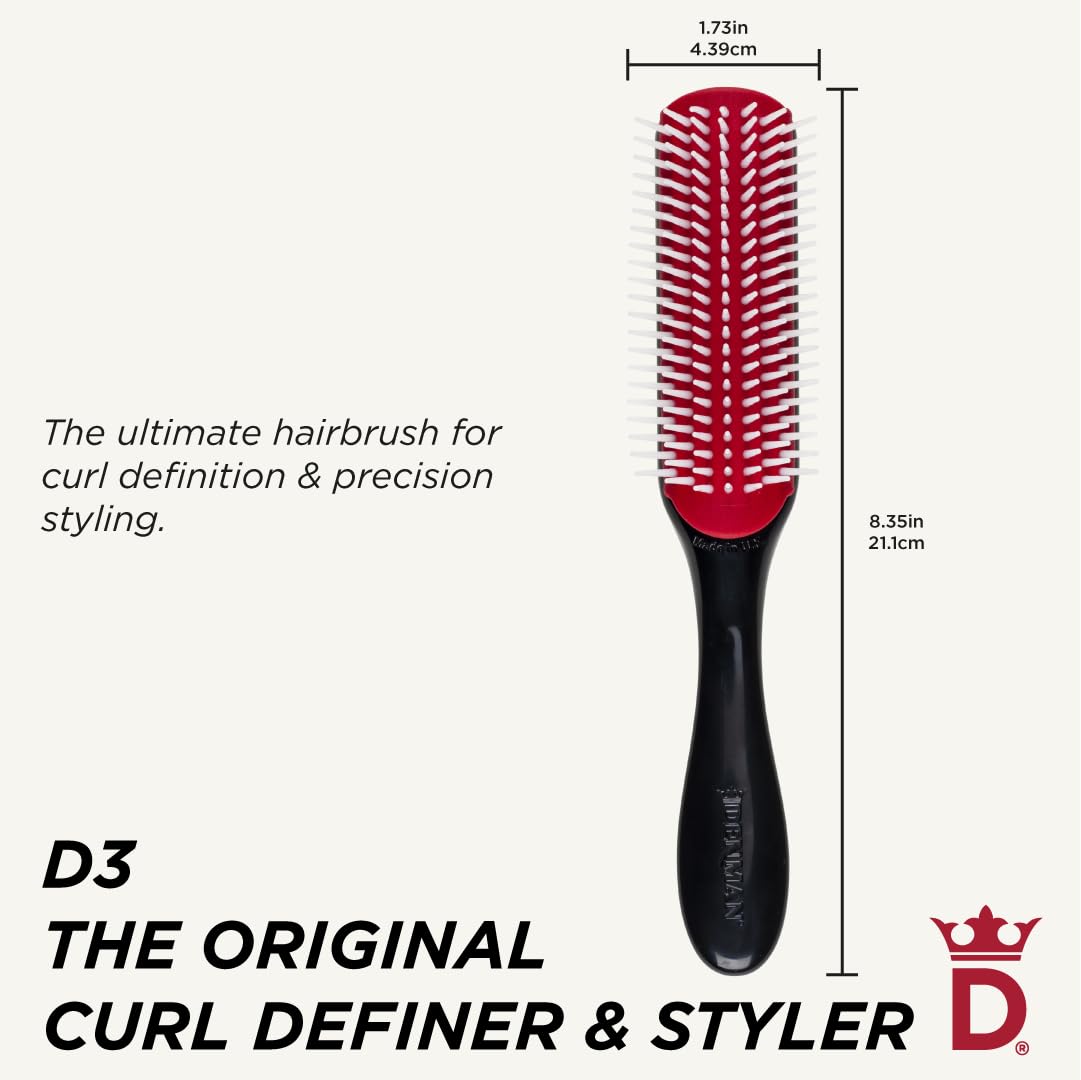 Denman Curly Hair Brush D3 (Black & Red) 7 Row Styling Brush for Detangling, Separating, Shaping and Defining Curls - For Women and Men-The Mainhair Shop