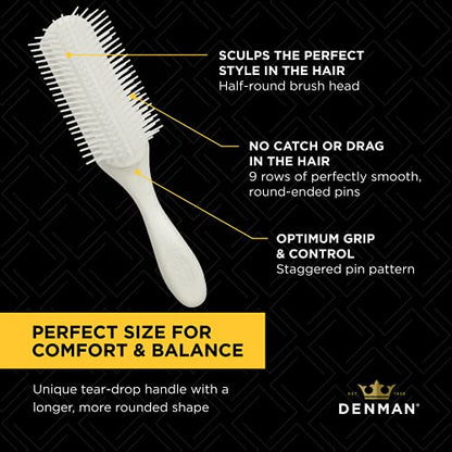 Denman Curly Hair Brush D3 (Black & Red) 7 Row Styling Brush for Detangling, Separating, Shaping and Defining Curls - For Women and Men-The Mainhair Shop