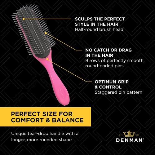 Denman Curly Hair Brush D3 (Black & Red) 7 Row Styling Brush for Detangling, Separating, Shaping and Defining Curls - For Women and Men-The Mainhair Shop