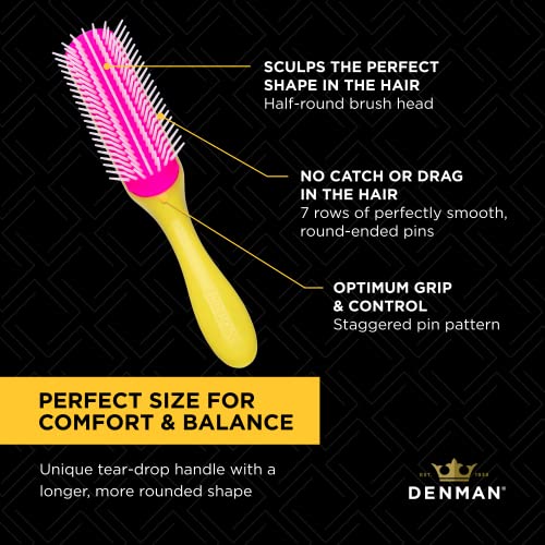 Denman Curly Hair Brush D3 (Black & Red) 7 Row Styling Brush for Detangling, Separating, Shaping and Defining Curls - For Women and Men-The Mainhair Shop