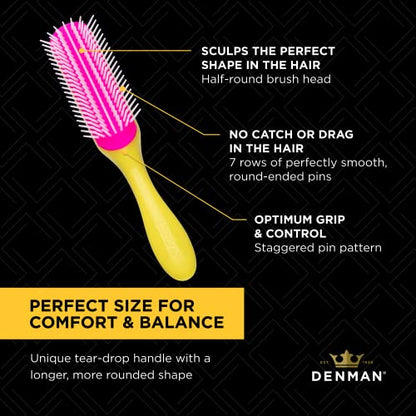 Denman Curly Hair Brush D3 (Black & Red) 7 Row Styling Brush for Detangling, Separating, Shaping and Defining Curls - For Women and Men-The Mainhair Shop