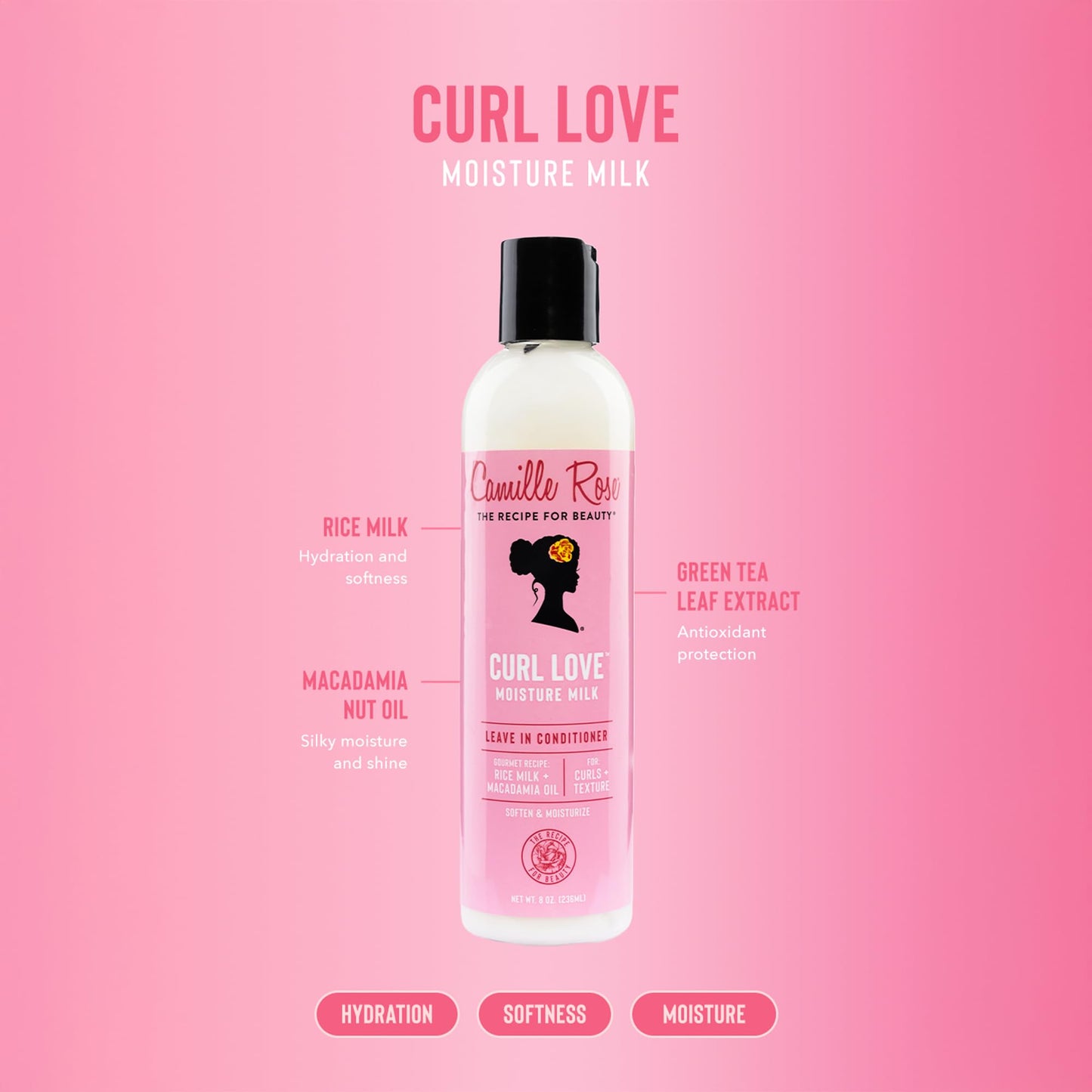 Camille Rose Curl Love Moisture Milk, Leave-In Conditioning Cream for Curls and Coils