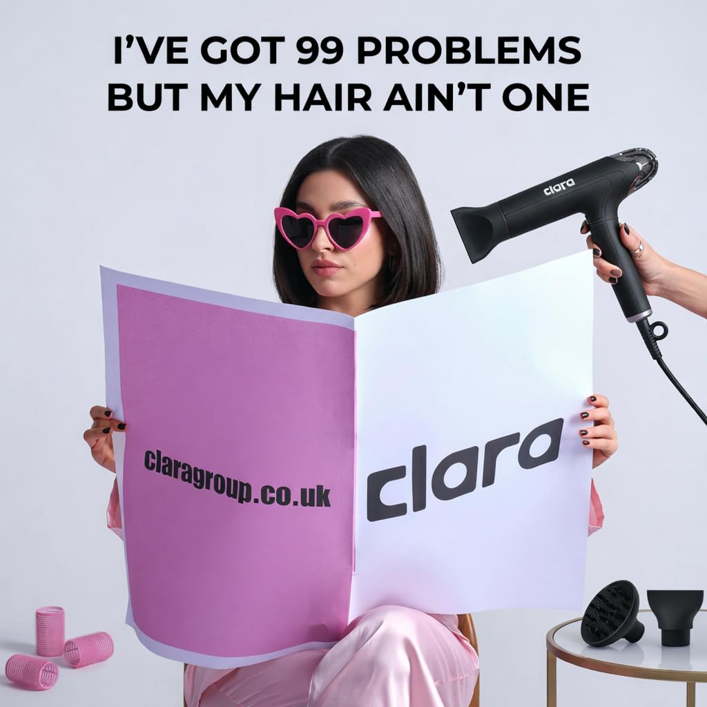 Clara Ionic Shine-Boost Power Blow Dryer With Anti-Flyaway Technology – Fast-Drying Hair Dryer With 3 Heat & Power Settings – Hairdryer With Auto-Cleaning & Travel Case, Black