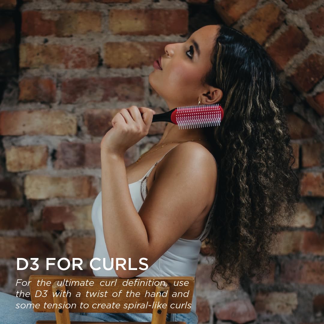 Denman Curly Hair Brush D3 (Black & Red) 7 Row Styling Brush for Detangling, Separating, Shaping and Defining Curls - For Women and Men-The Mainhair Shop