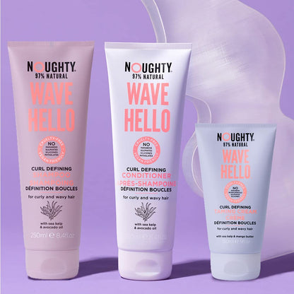 Noughty 97% Natural Wave Hello Shampoo, Conditioner and Taming Cream Trio, Vitamin Rich Formula for Curly and Wavy Hair, with Sea Kelp and Avocado Oil