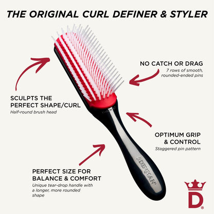 Denman Curly Hair Brush D3 (Black & Red) 7 Row Styling Brush for Detangling, Separating, Shaping and Defining Curls - For Women and Men-The Mainhair Shop