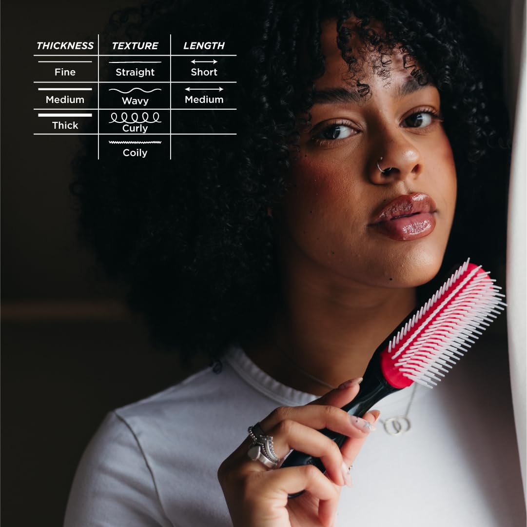 Denman Curly Hair Brush D3 (Black & Red) 7 Row Styling Brush for Detangling, Separating, Shaping and Defining Curls - For Women and Men-The Mainhair Shop