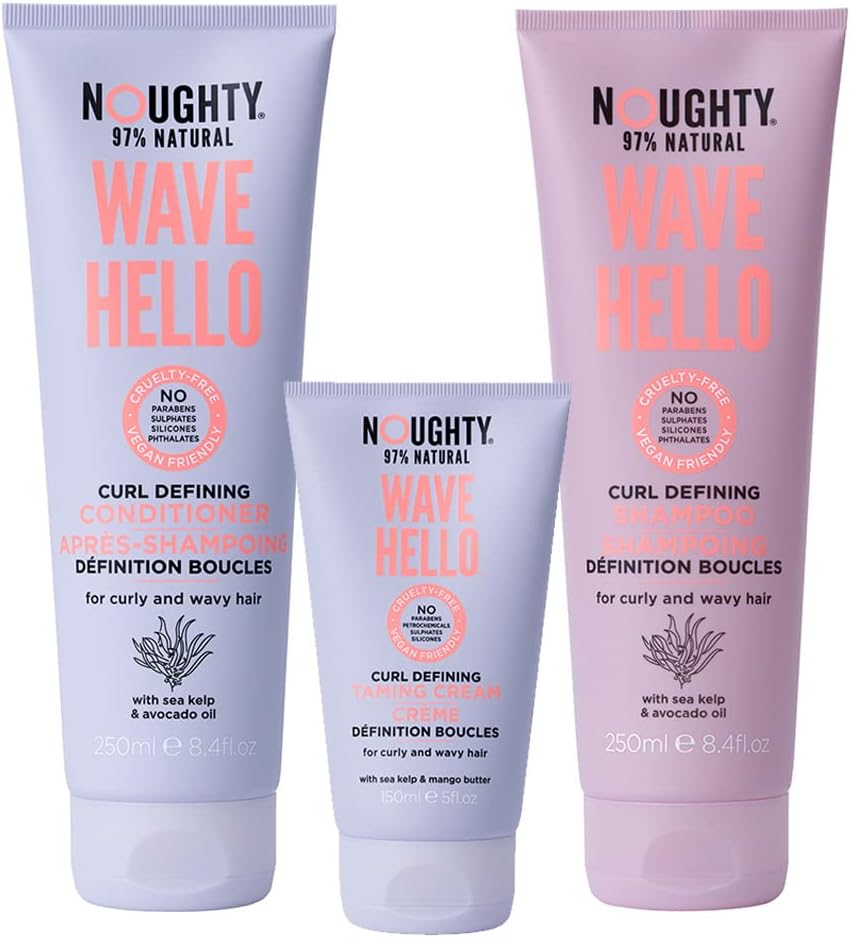 Noughty 97% Natural Wave Hello Shampoo, Conditioner and Taming Cream Trio, Vitamin Rich Formula for Curly and Wavy Hair, with Sea Kelp and Avocado Oil-The Mainhair Shop