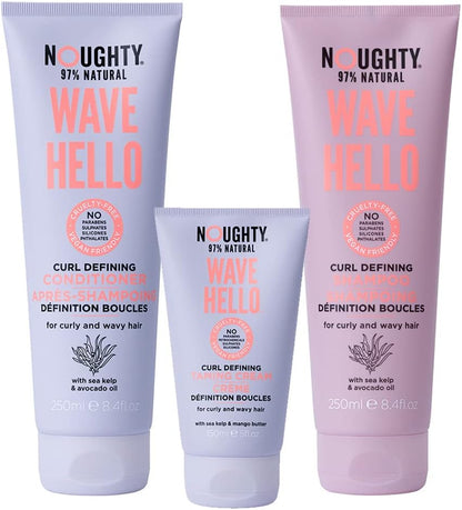 Noughty 97% Natural Wave Hello Shampoo, Conditioner and Taming Cream Trio, Vitamin Rich Formula for Curly and Wavy Hair, with Sea Kelp and Avocado Oil-The Mainhair Shop