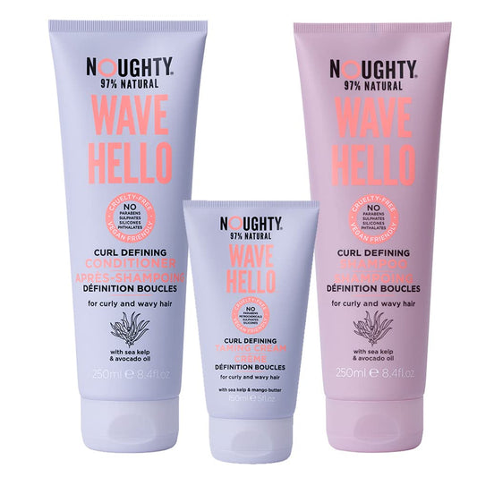 Noughty 97% Natural Wave Hello Shampoo, Conditioner and Taming Cream Trio, Vitamin Rich Formula for Curly and Wavy Hair, with Sea Kelp and Avocado Oil