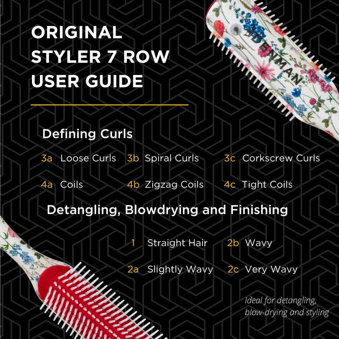 Denman Curly Hair Brush D3 (Black & Red) 7 Row Styling Brush for Detangling, Separating, Shaping and Defining Curls - For Women and Men-The Mainhair Shop