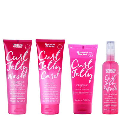 Umberto Giannini Curl Jelly Kit - Curl Scrunching Jelly, Curl Wash Shampoo, Curl Care Conditioner & Curl Jelly Refresh Styling Spray - Style Kit
