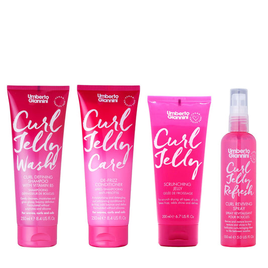 Umberto Giannini Curl Jelly Kit - Curl Scrunching Jelly, Curl Wash Shampoo, Curl Care Conditioner & Curl Jelly Refresh Styling Spray - Style Kit