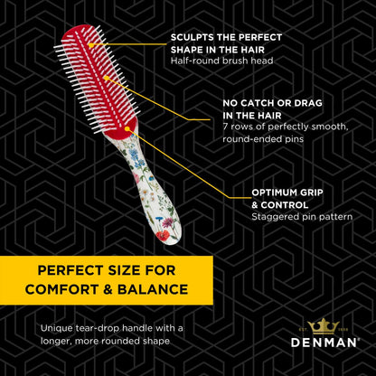 Denman Curly Hair Brush D3 (Black & Red) 7 Row Styling Brush for Detangling, Separating, Shaping and Defining Curls - For Women and Men-The Mainhair Shop