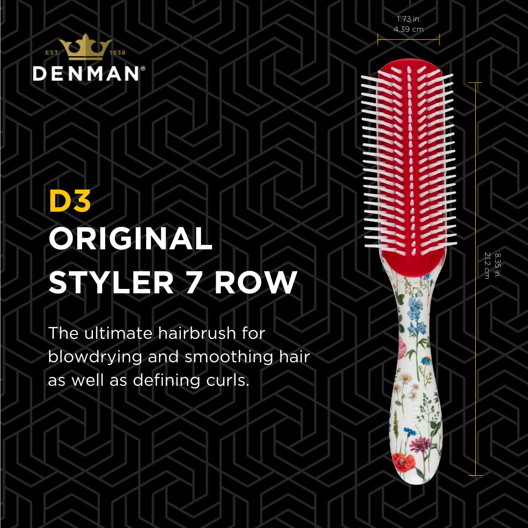 Denman Curly Hair Brush D3 (Black & Red) 7 Row Styling Brush for Detangling, Separating, Shaping and Defining Curls - For Women and Men-The Mainhair Shop