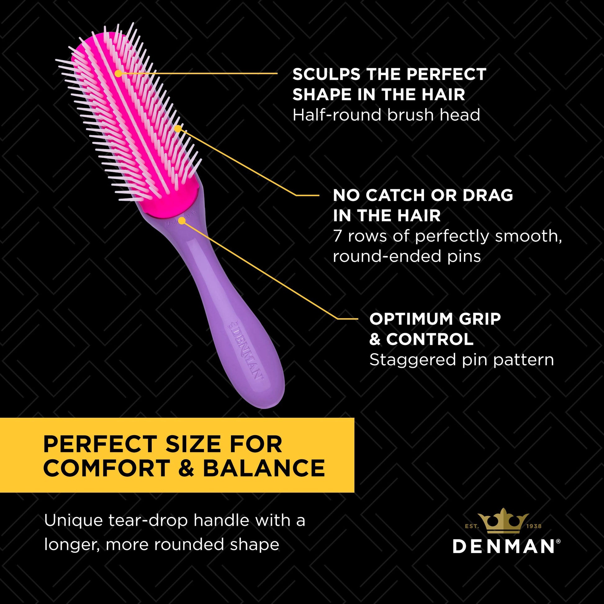 Denman Curly Hair Brush D3 (Black & Red) 7 Row Styling Brush for Detangling, Separating, Shaping and Defining Curls - For Women and Men-The Mainhair Shop