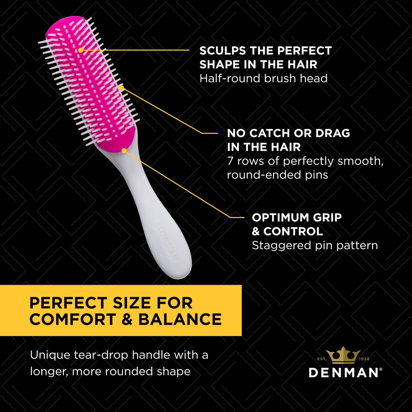Denman Curly Hair Brush D3 (Black & Red) 7 Row Styling Brush for Detangling, Separating, Shaping and Defining Curls - For Women and Men-The Mainhair Shop