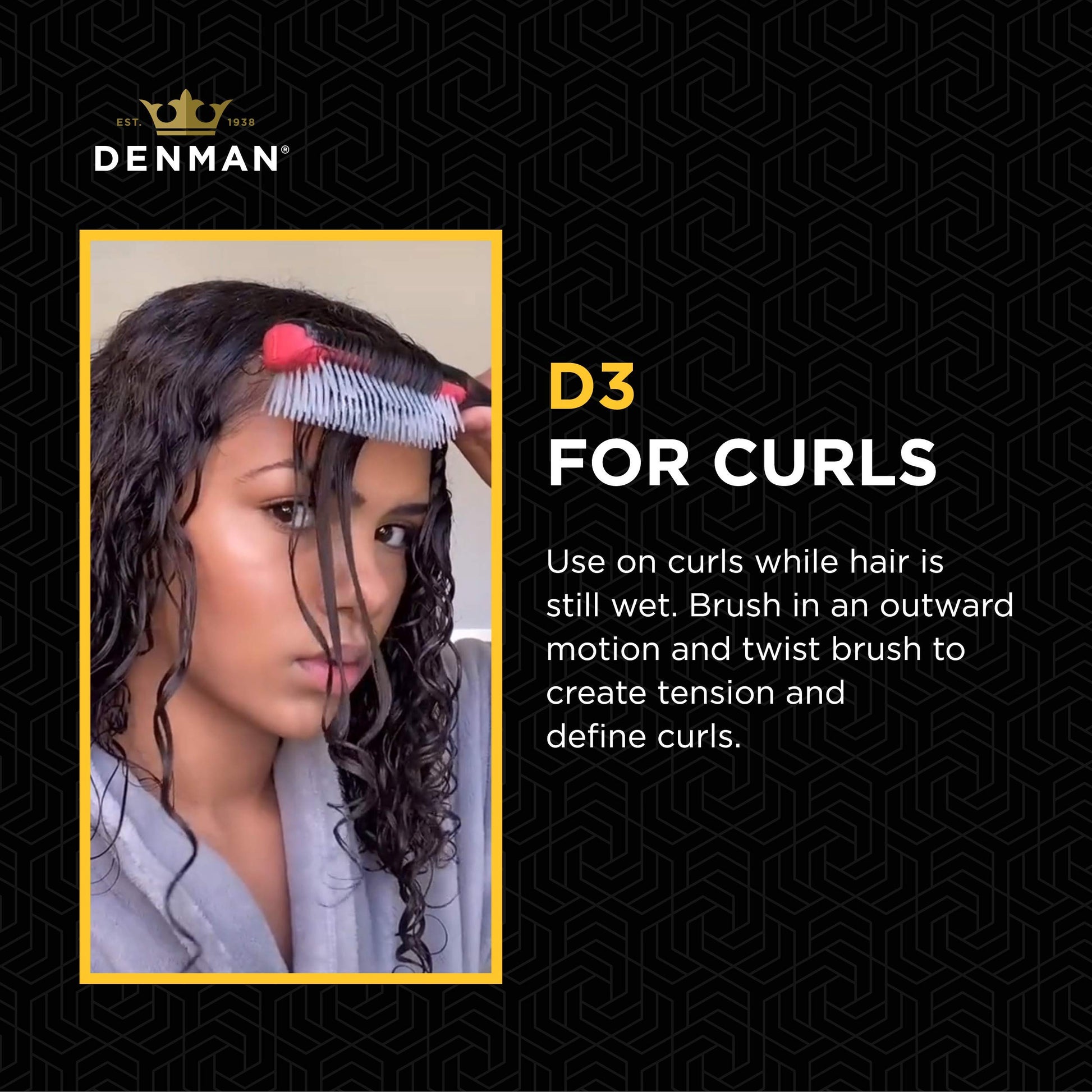 Denman Curly Hair Brush D3 (Black & Red) 7 Row Styling Brush for Detangling, Separating, Shaping and Defining Curls - For Women and Men-The Mainhair Shop