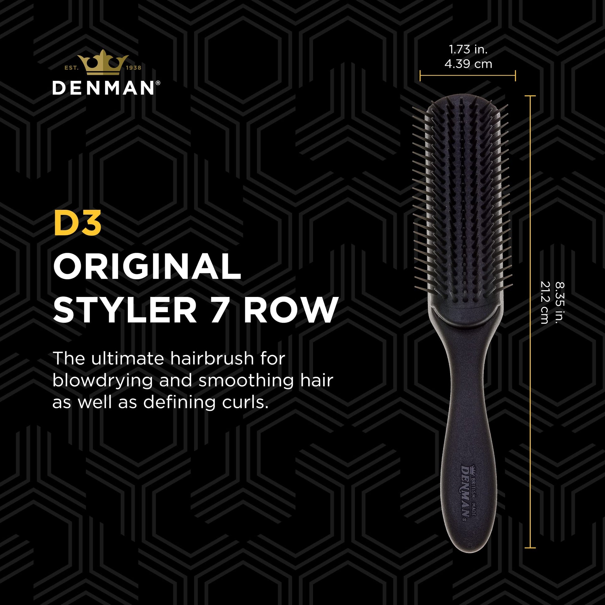 Denman Curly Hair Brush D3 (Black & Red) 7 Row Styling Brush for Detangling, Separating, Shaping and Defining Curls - For Women and Men-The Mainhair Shop