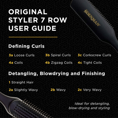 Denman Curly Hair Brush D3 (Black & Red) 7 Row Styling Brush for Detangling, Separating, Shaping and Defining Curls - For Women and Men-The Mainhair Shop